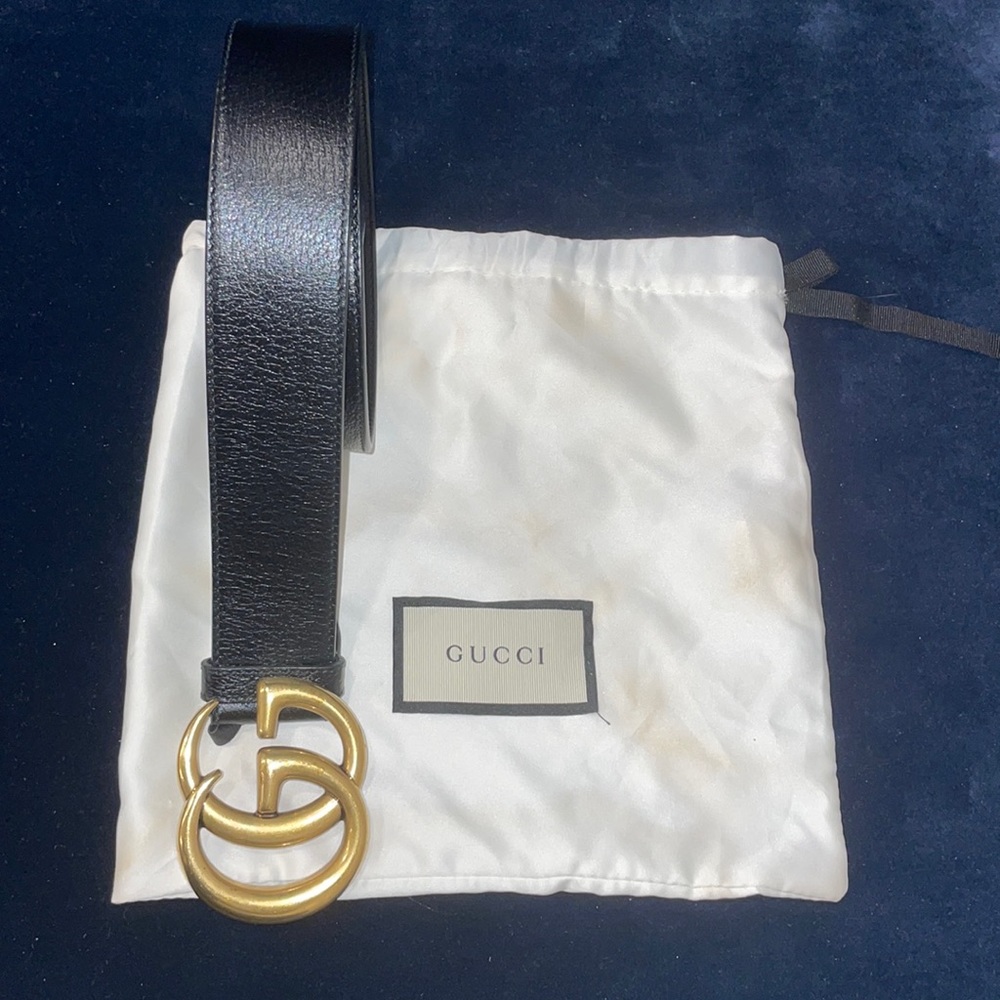 Authentic Gucci Wide leather belt with Double G buckle